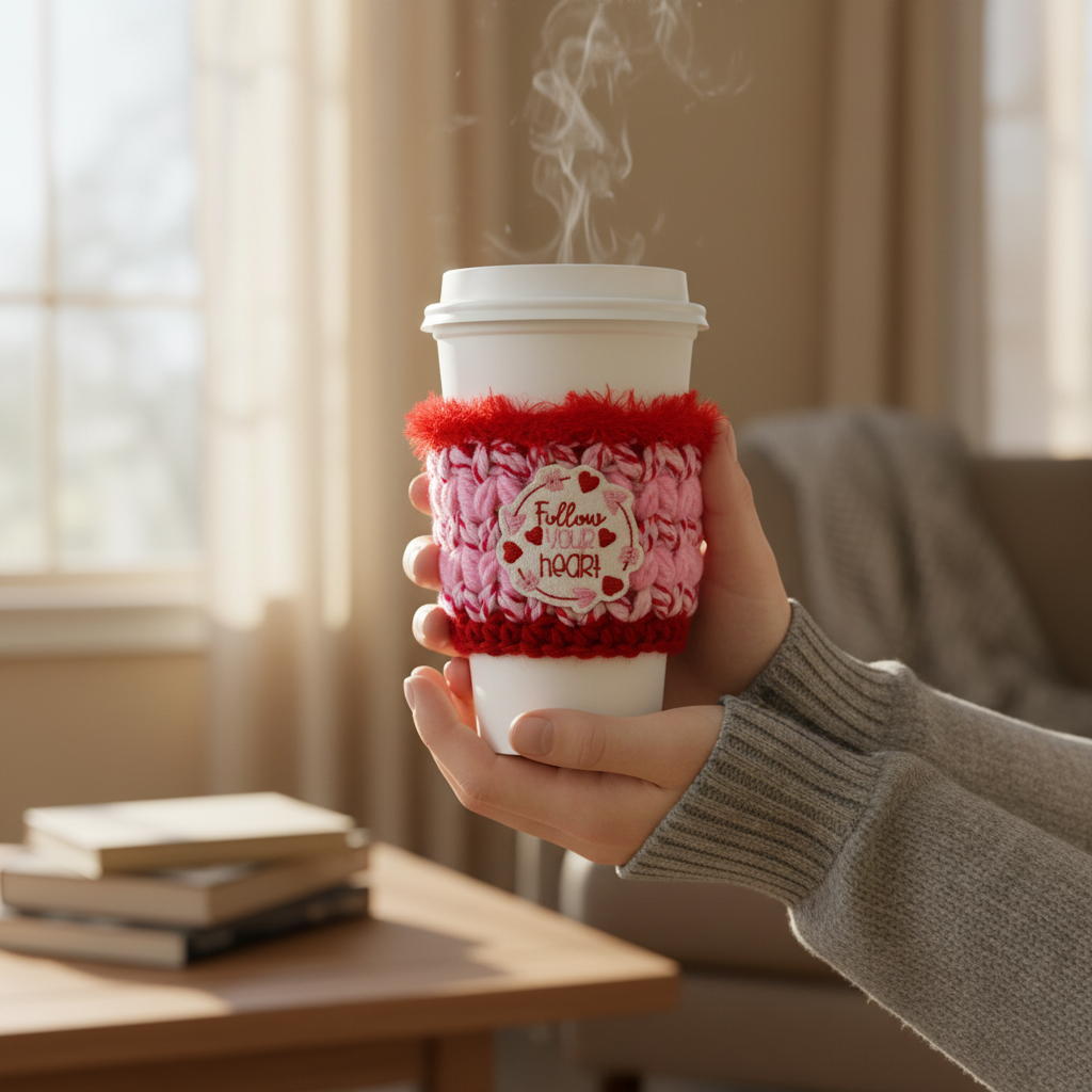 Follow Your Heart Coffee Cozy, handmade drink sleeve - view 2