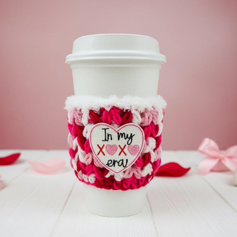 In My XOXO Era Coffee Cozy, handmade drink sleeve