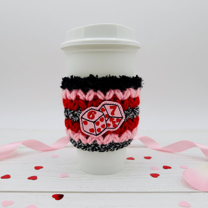 Love Dice Coffee Cozy, handmade drink sleeve