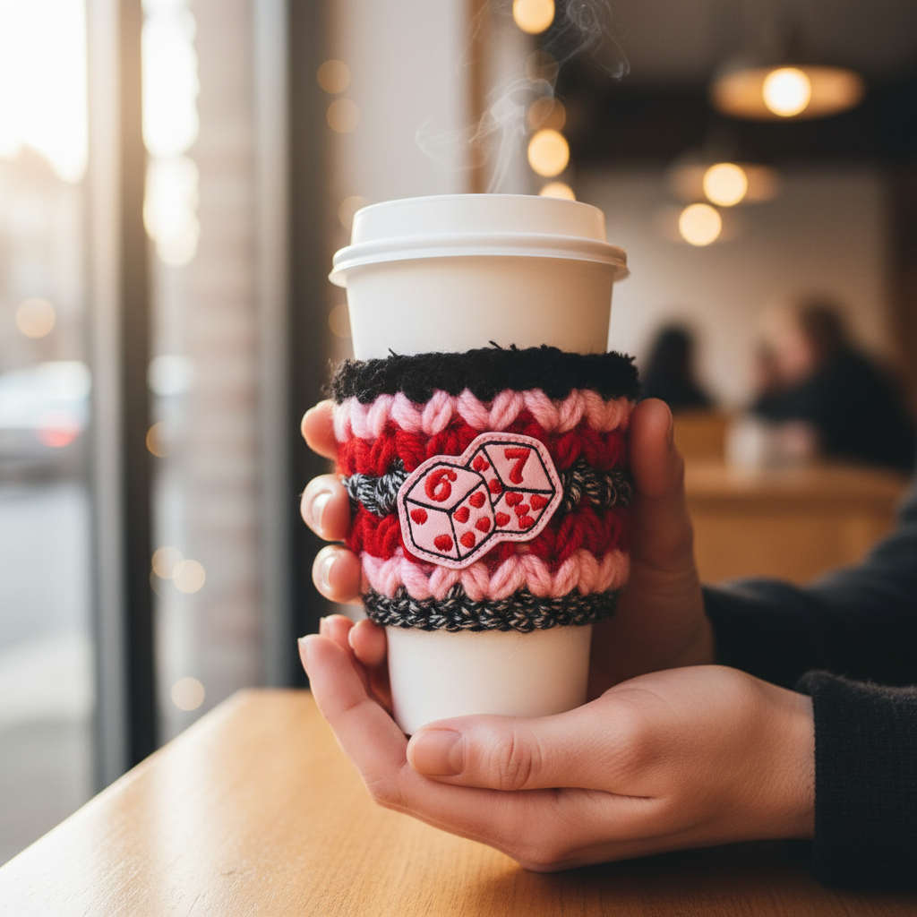 Love Dice Coffee Cozy, handmade drink sleeve - view 2
