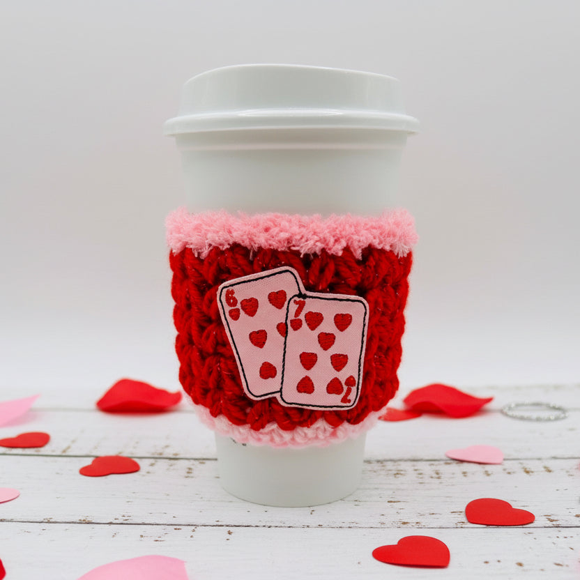 Love Cards Coffee Cozy, handmade drink sleeve