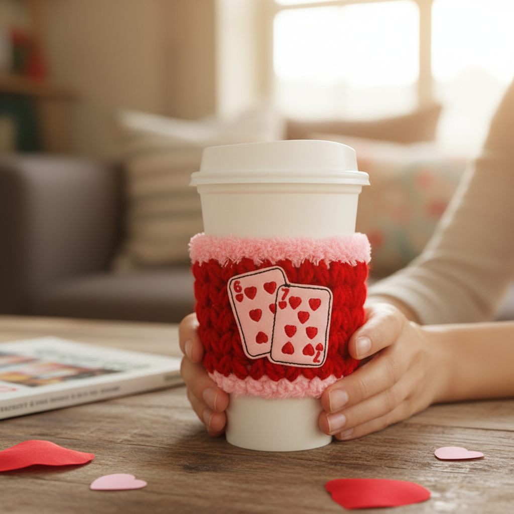 Love Cards Coffee Cozy, handmade drink sleeve - view 2