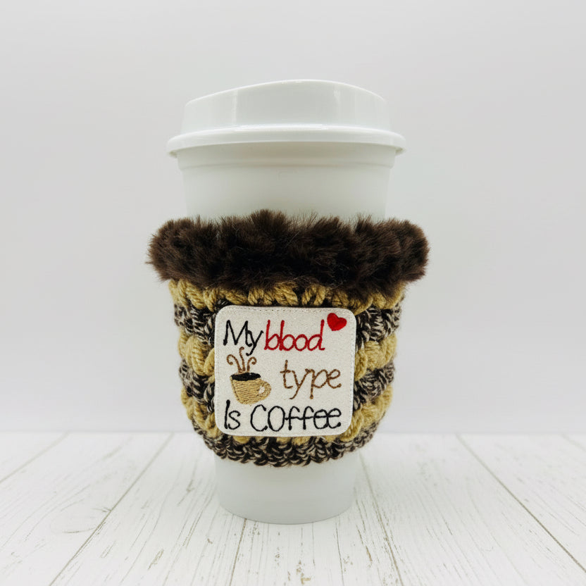 My Blood Type is Coffee Coffee Cozy, handmade drink sleeve