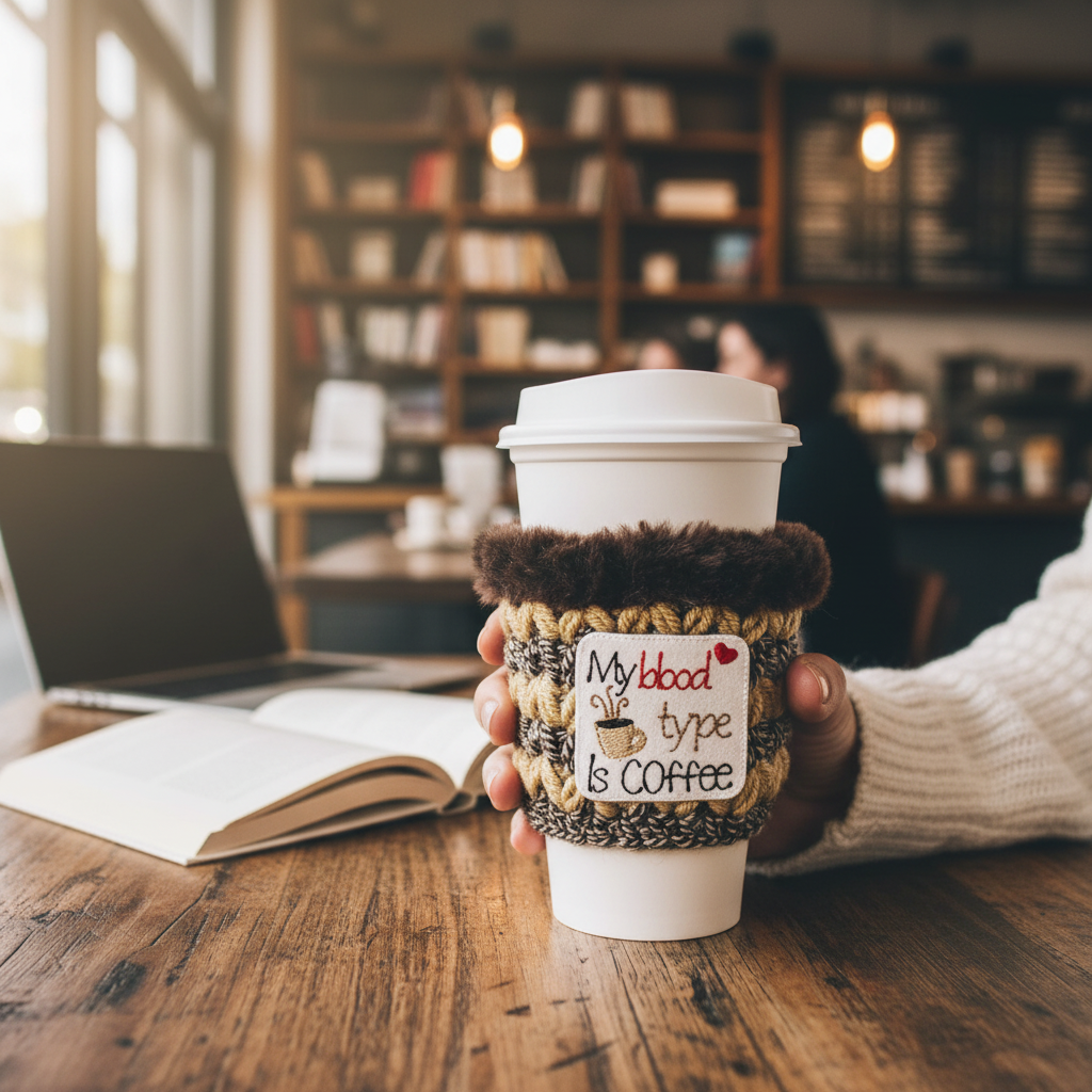 My Blood Type is Coffee Coffee Cozy, handmade drink sleeve - view 2