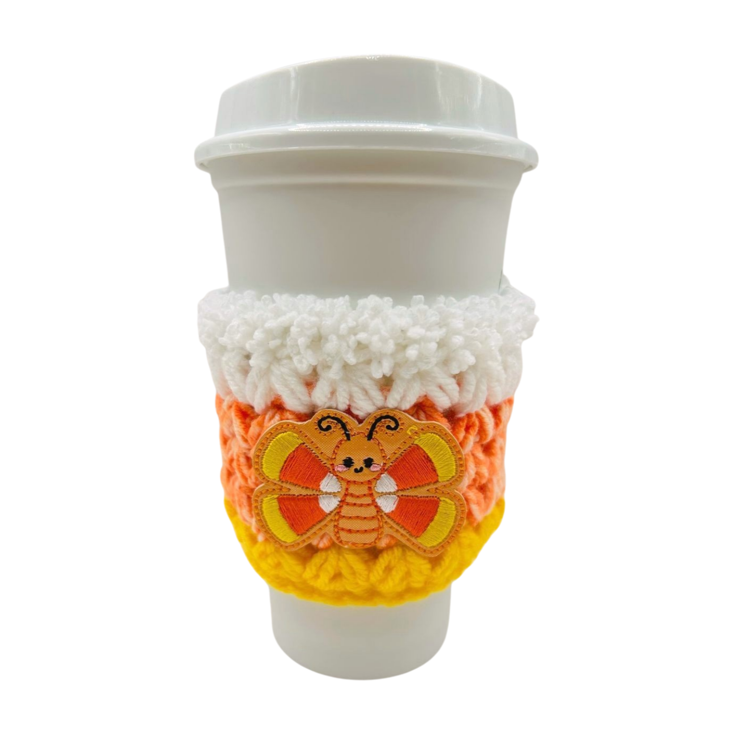Candy corn butterfly coffee cozy