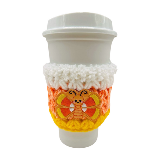Candy corn butterfly coffee cozy