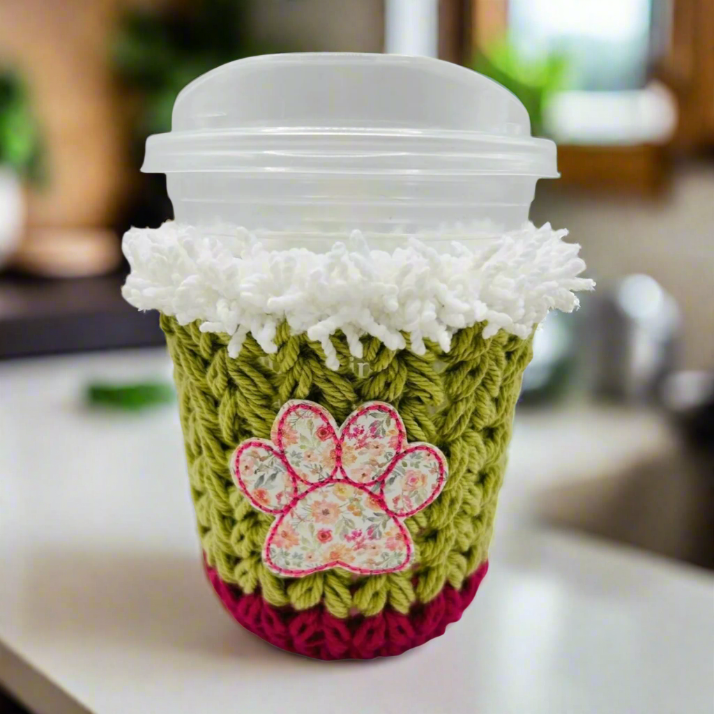 Flower Paw Cup Cozy, handmade drink sleeve
