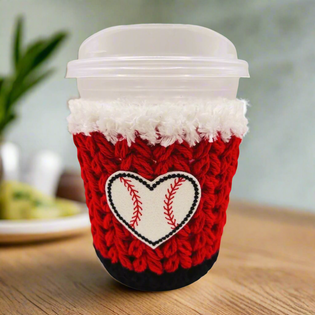 Baseball Heart Cup Cozy, handmade drink sleeve