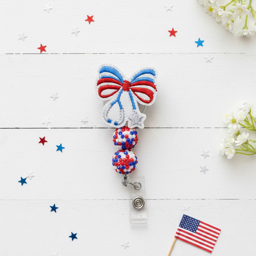 Patriotic bow stethoscope Badge Reel
