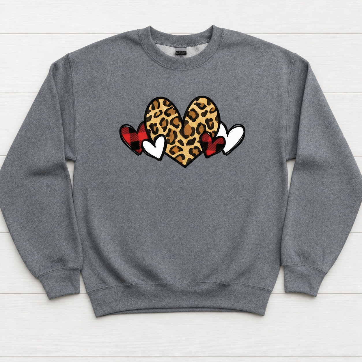 Leopard and Buffalo Plaid Heart Sweatshirt
