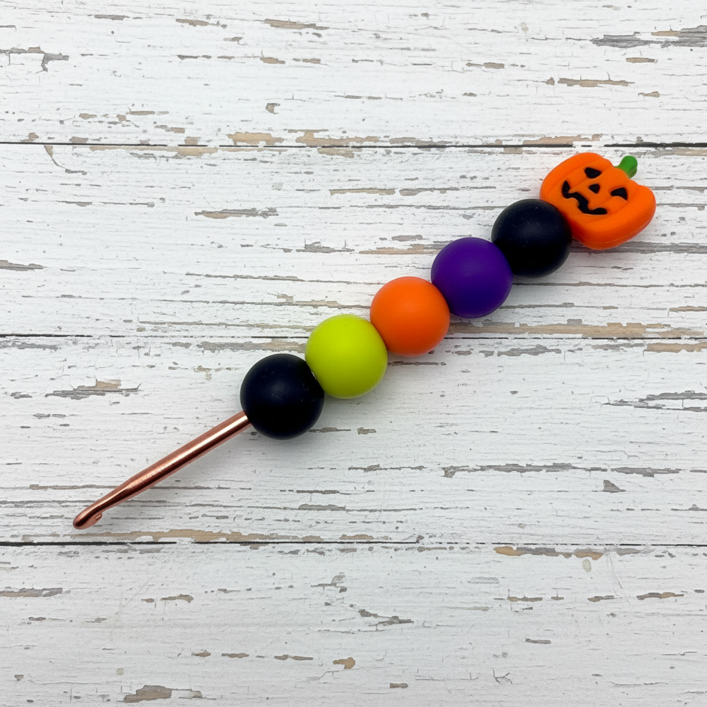 Orange jack-o’-lantern Crochet Hook, handmade handmade gift
