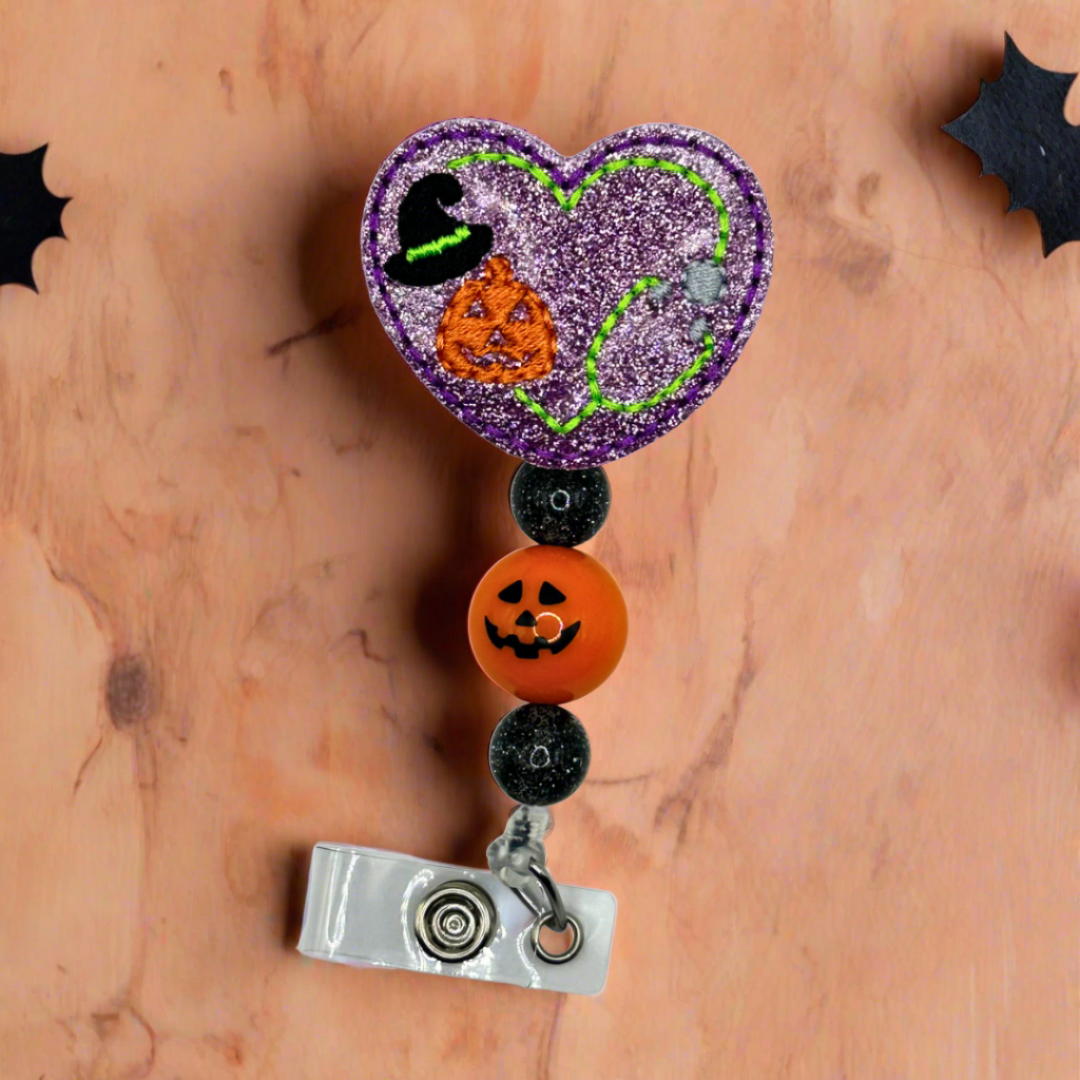 Halloween Heart Stethoscope Beaded Badge Reel