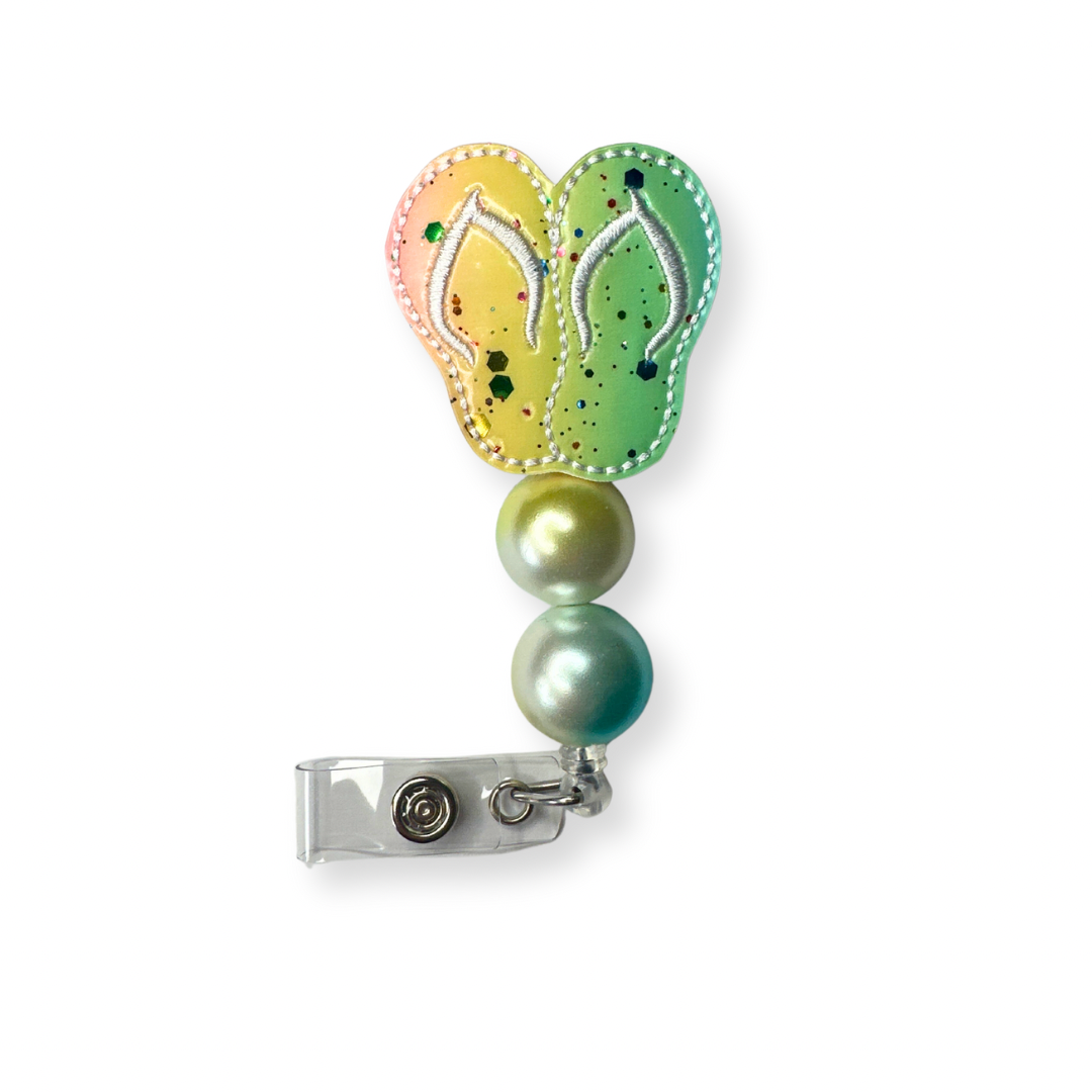 Sparkle Flip Flop Badge Reel: Glitter and Glamour for Your Workday!