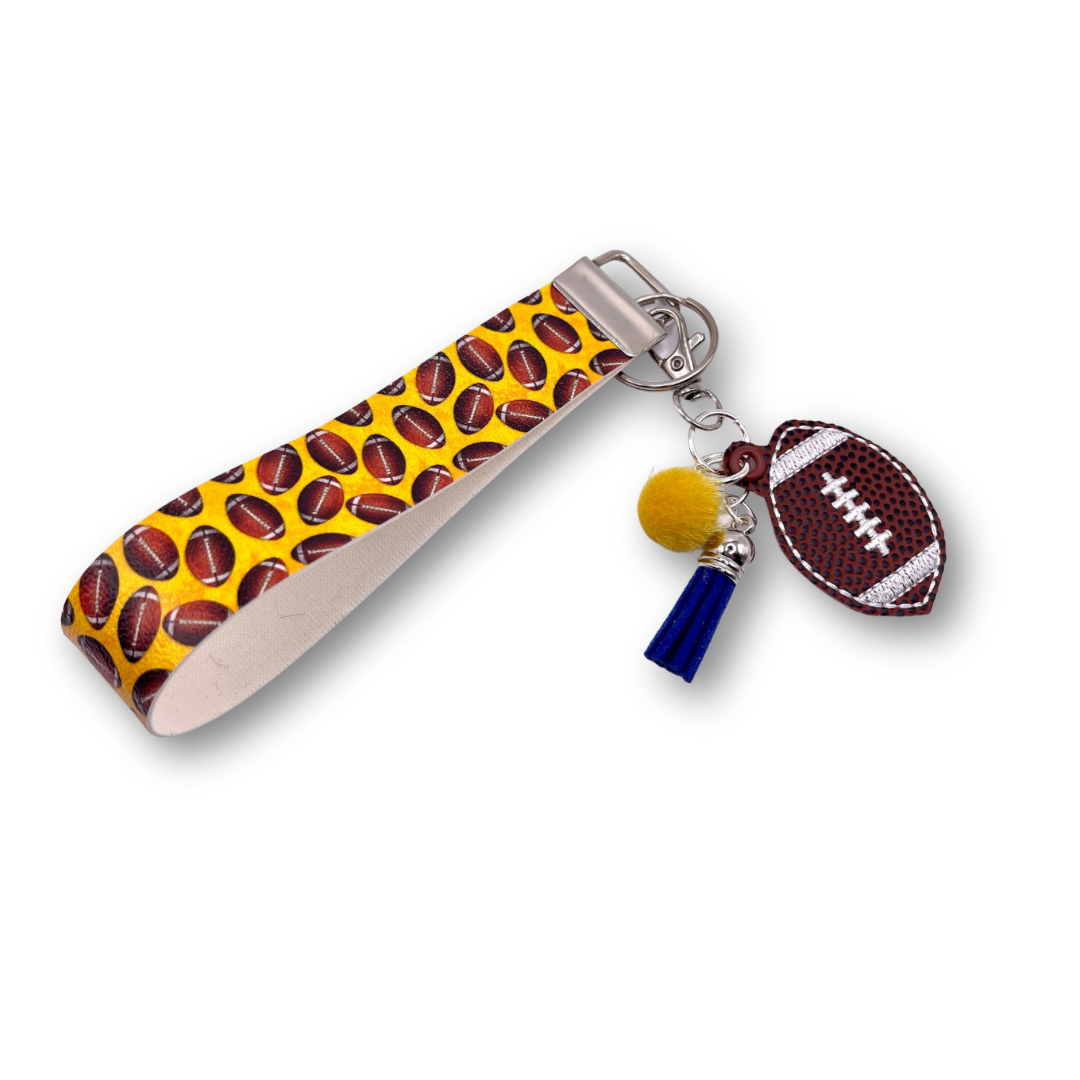 3 Blue Pineapples Purple and Yellow Football Keychain and Wristlet