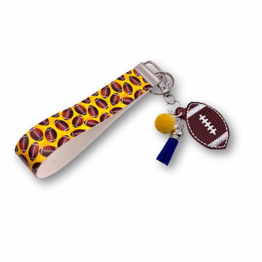 Blue and Yellow Football Keychain and Wristlet