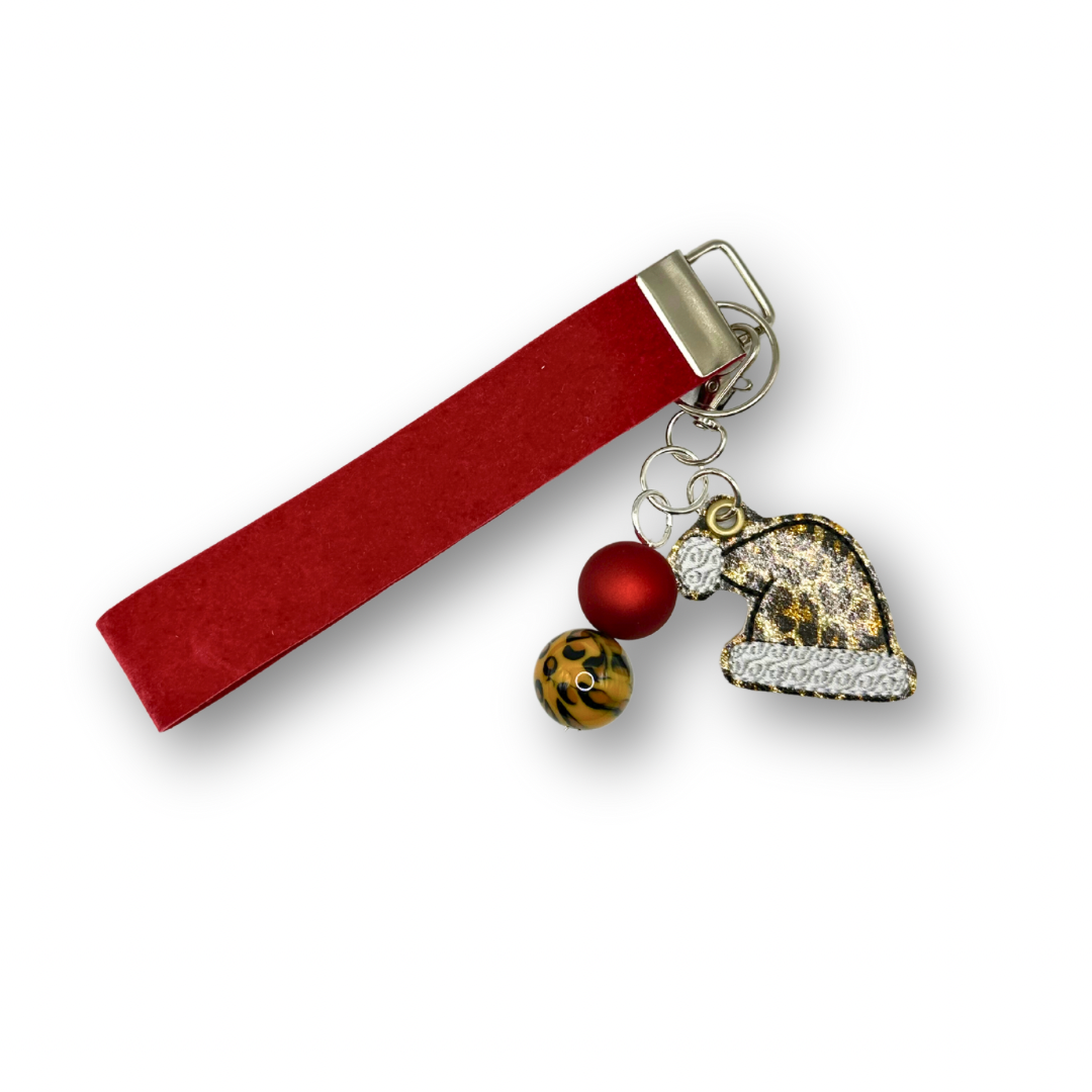 Leopard Santa Hat Keychain and Wristlet