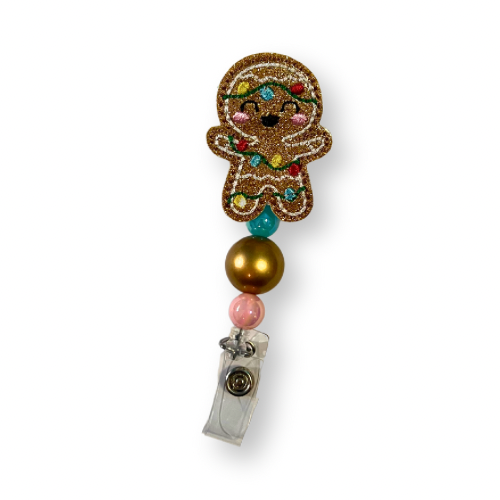 Gingerbread man with Lights Badge Reel