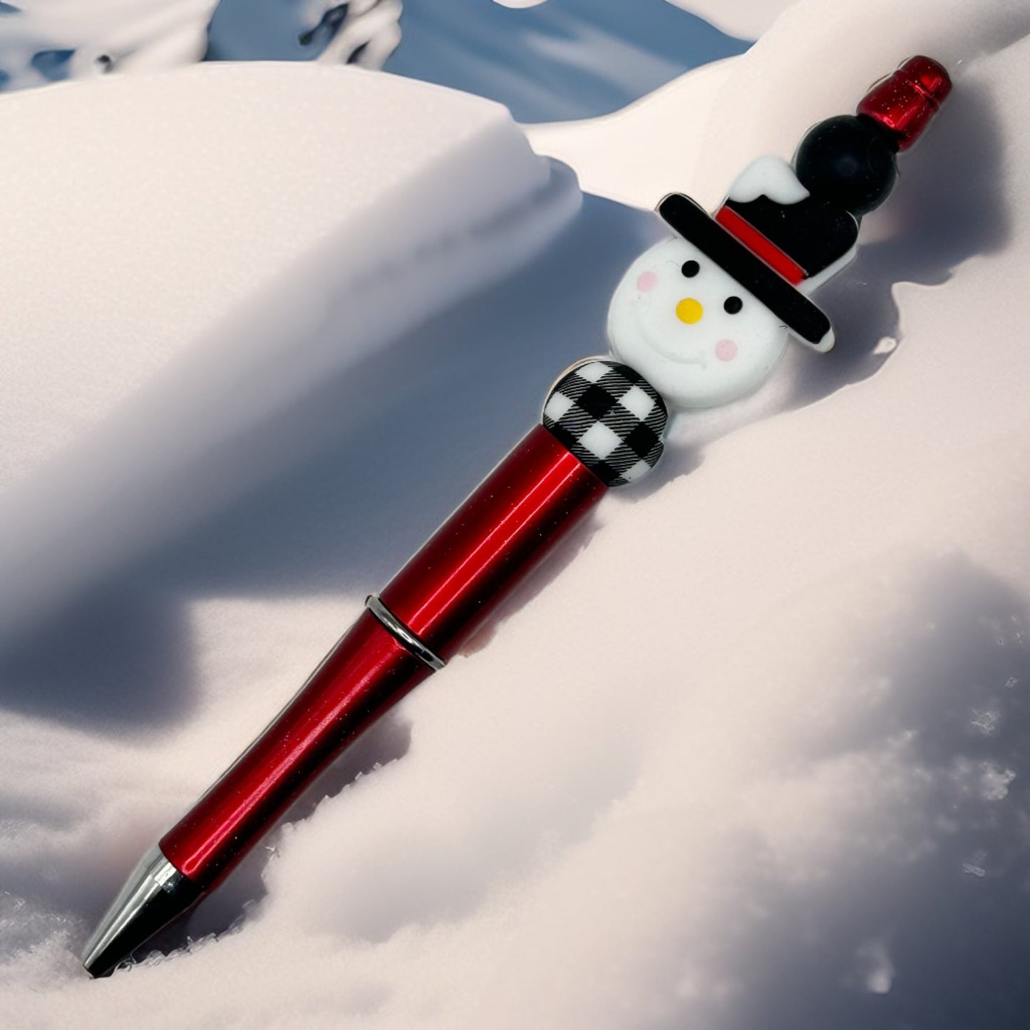 Snowman with Top Hat Beaded Pen