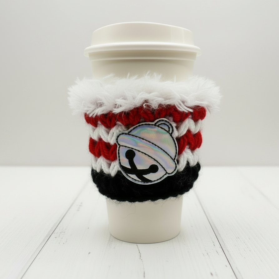 Jingle Bell Coffee Cozy, handmade drink sleeve