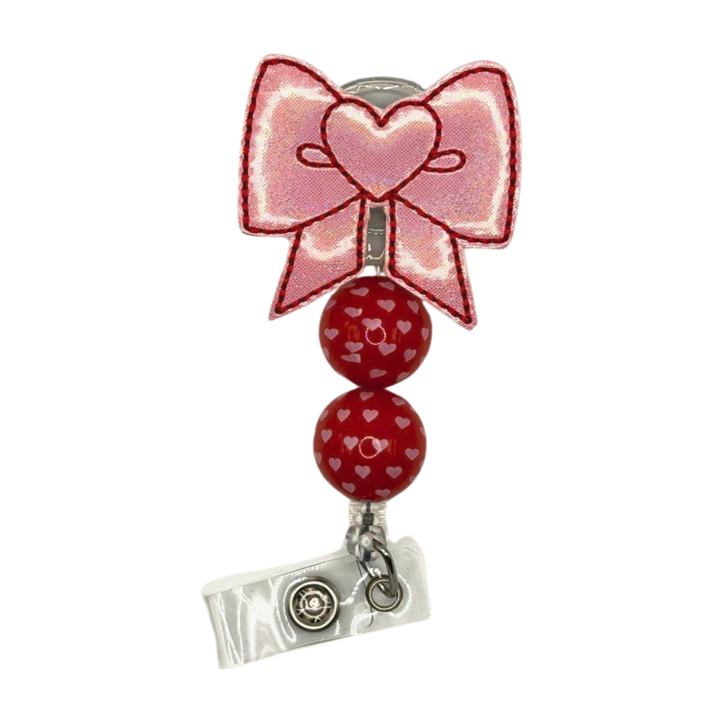Pink Bow Beaded Badge Reel