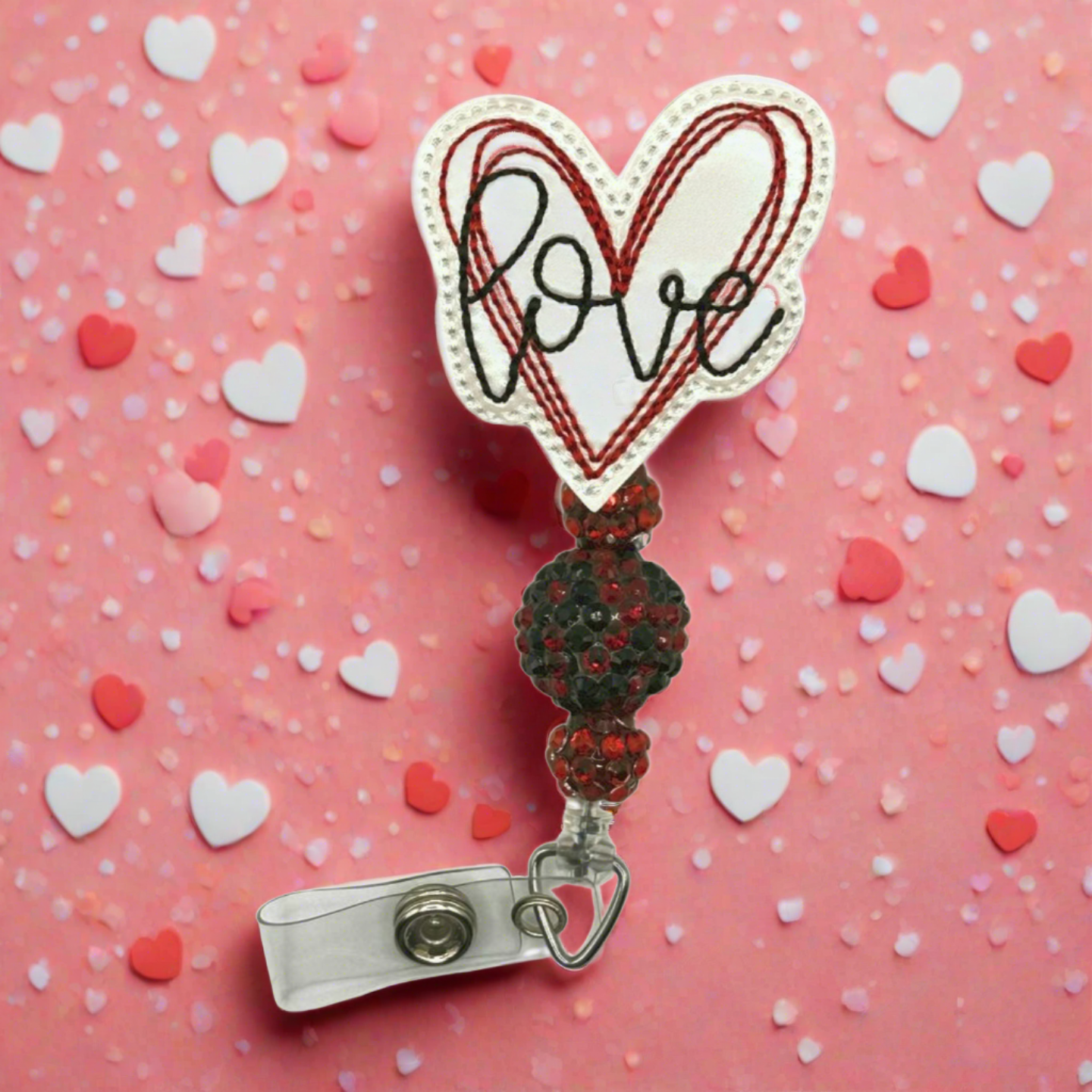 Love Heart Beaded Badge Reel