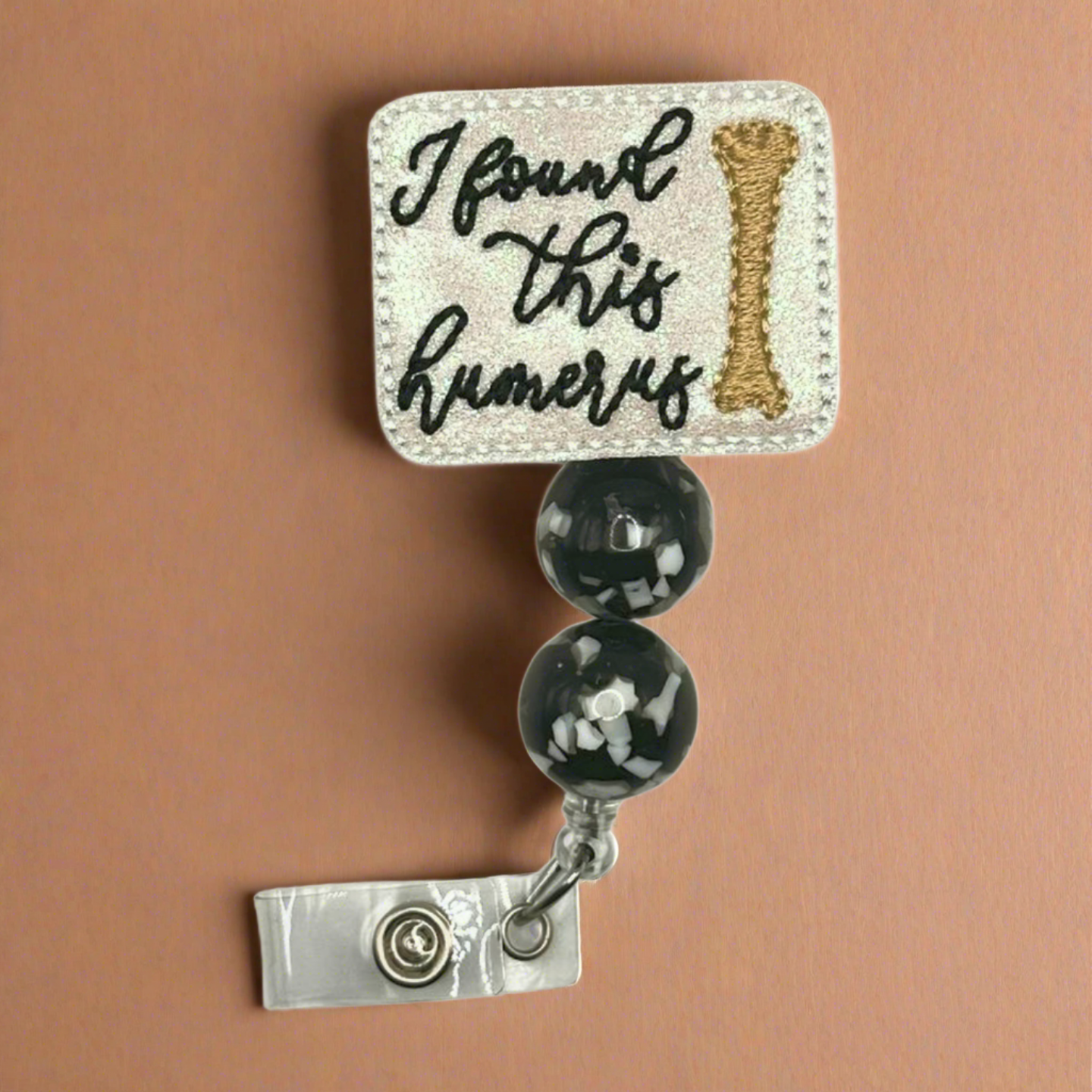 I Found this Humerus Beaded Badge Reel
