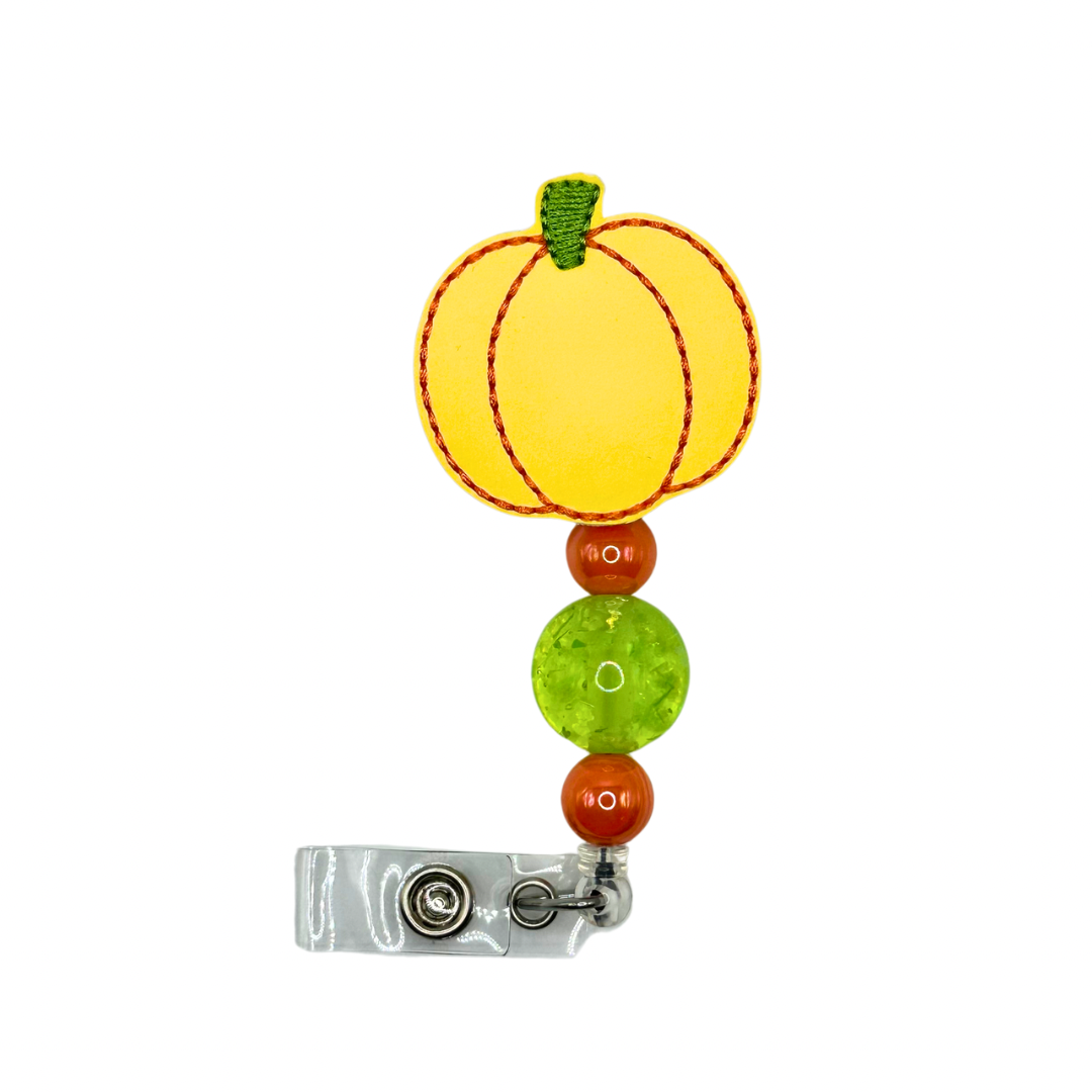 Yellow Pumpkin Beaded Badge Reel