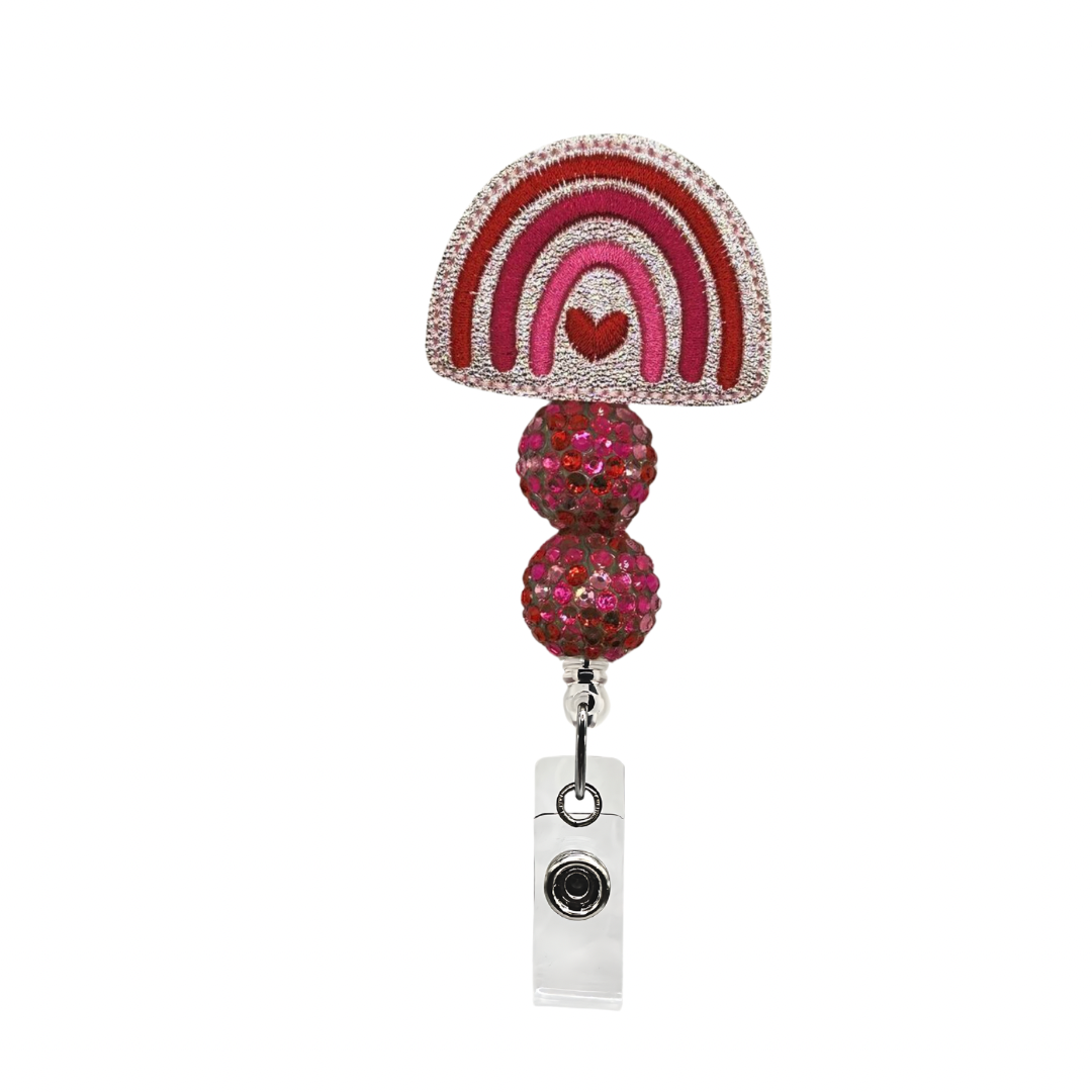 Heart rainbow beaded badge reel