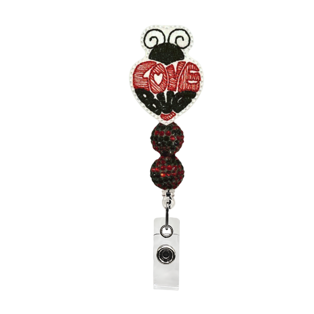 Love bug beaded badge reel