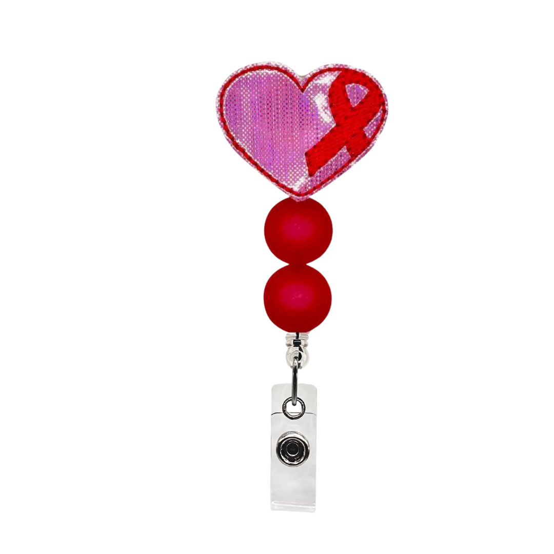 Pink Heart with Ribbon Badge Reel