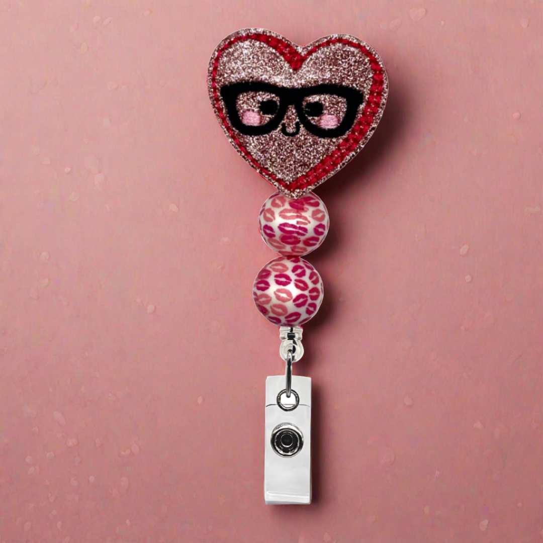 Nerdy Heart Beaded Badge Reel