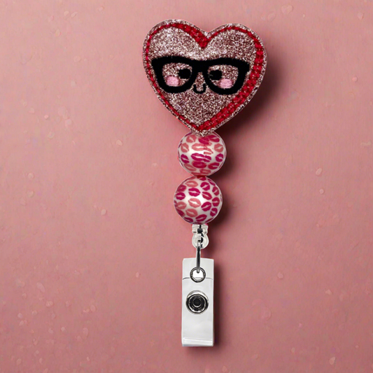 Nerdy Heart Beaded Badge Reel