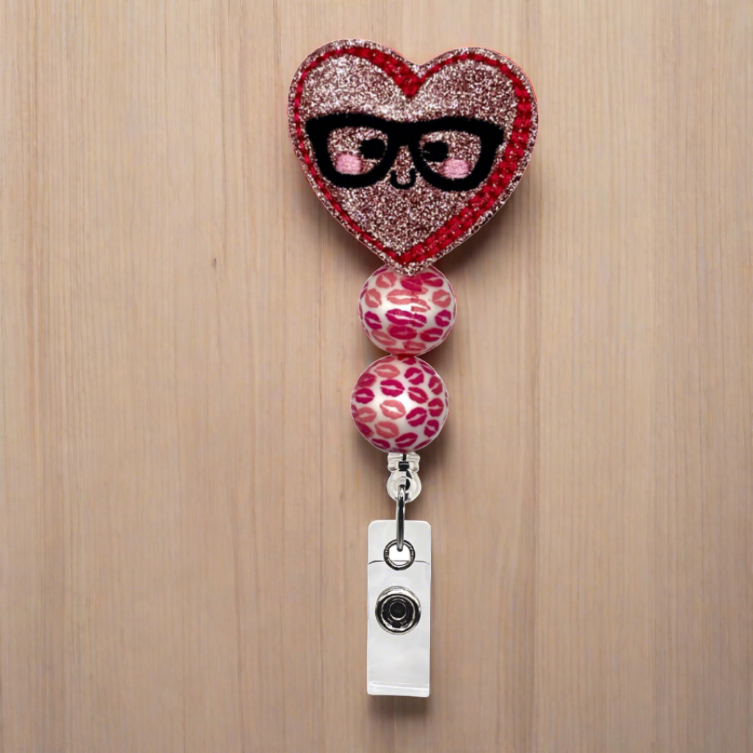 Nerdy Heart Beaded Badge Reel
