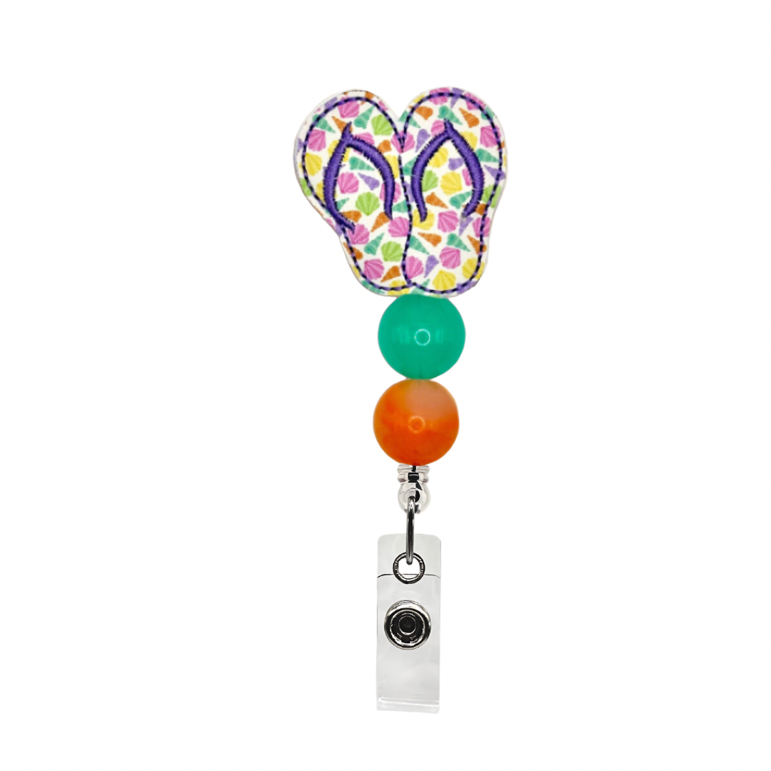 Sea Shell Flip Flop Badge Reel