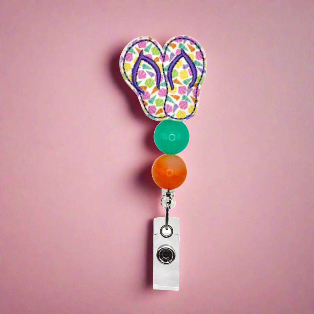 Sea Shell Flip Flop Badge Reel