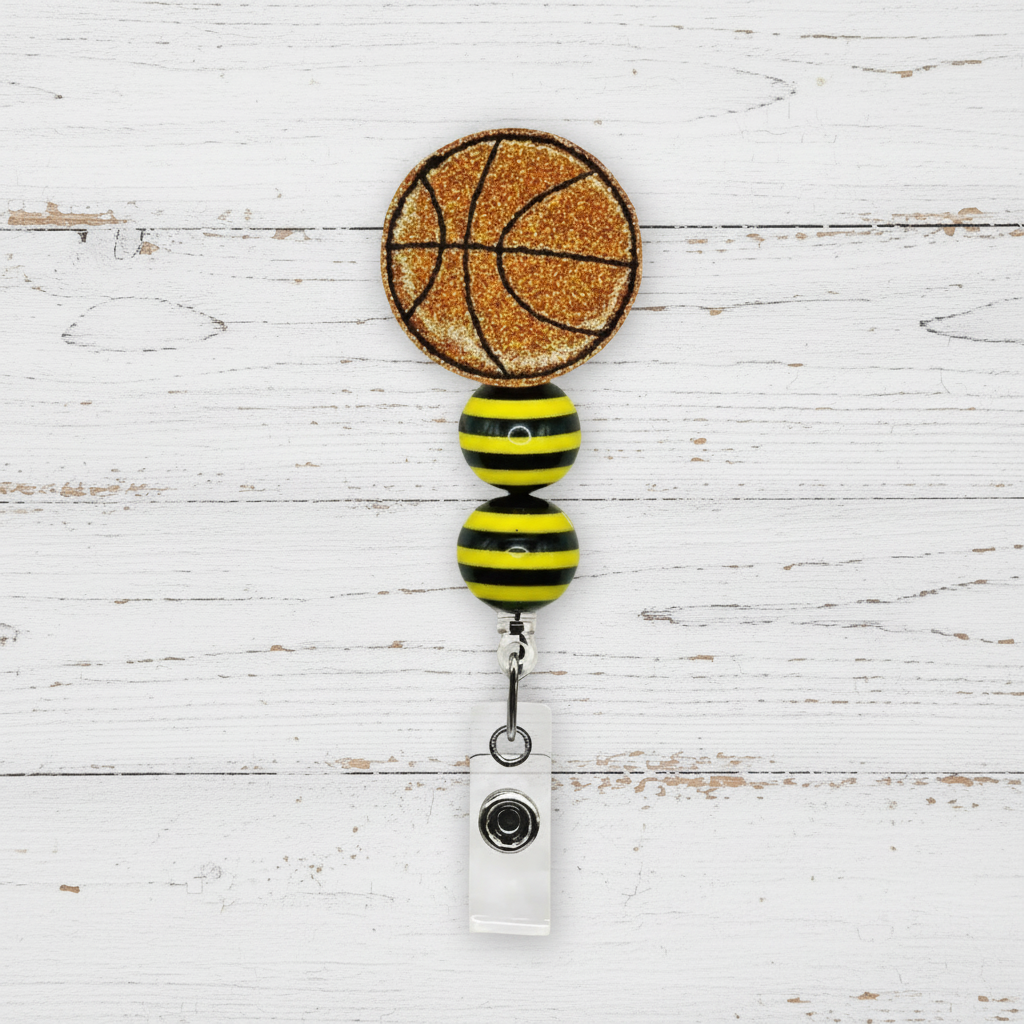 Basketball Badge Reel, handmade retractable ID badge reel