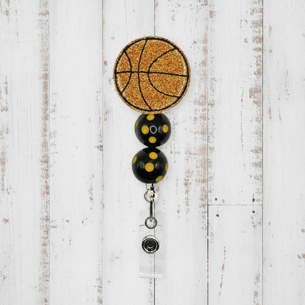 Basketball Badge Reel, handmade retractable ID badge reel - view 2