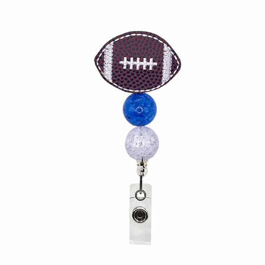 Blue and White Football Badge Reel