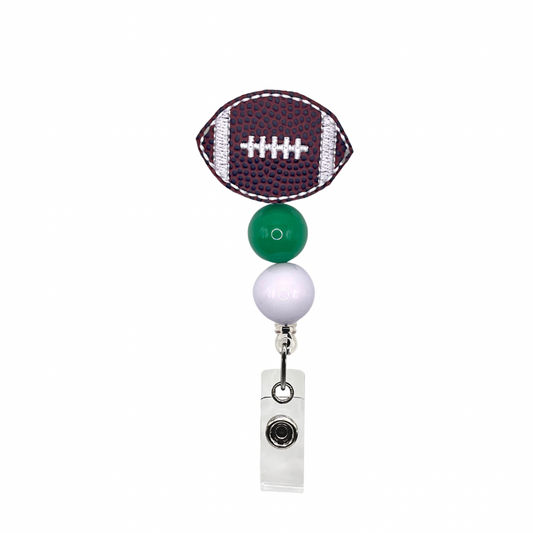 Green and White Football Badge Reel