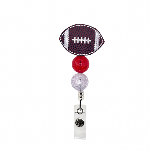 Red and White Football Badge Reel