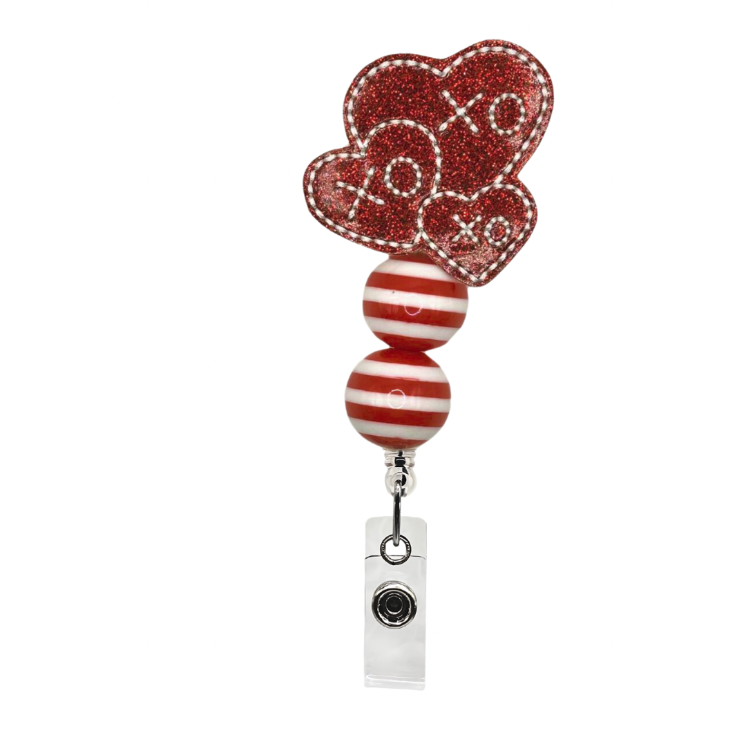 XO Hearts Beaded Badge Reel