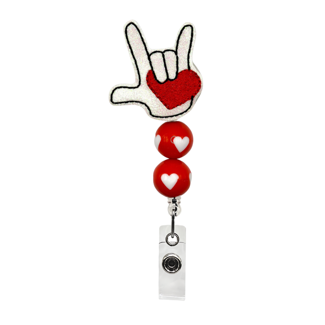 I Love You Sign Language Beaded Badge Reel