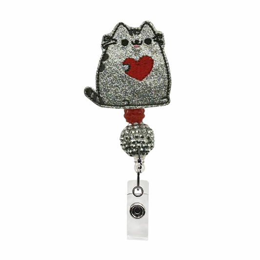 Cat holding Heart Beaded Badge Reel