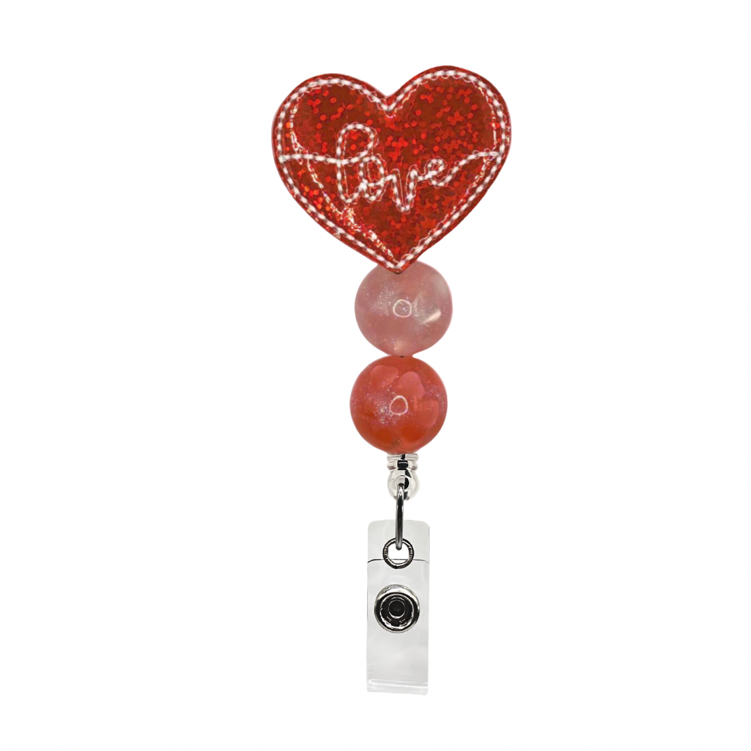 Love Heart Beaded Badge Reel
