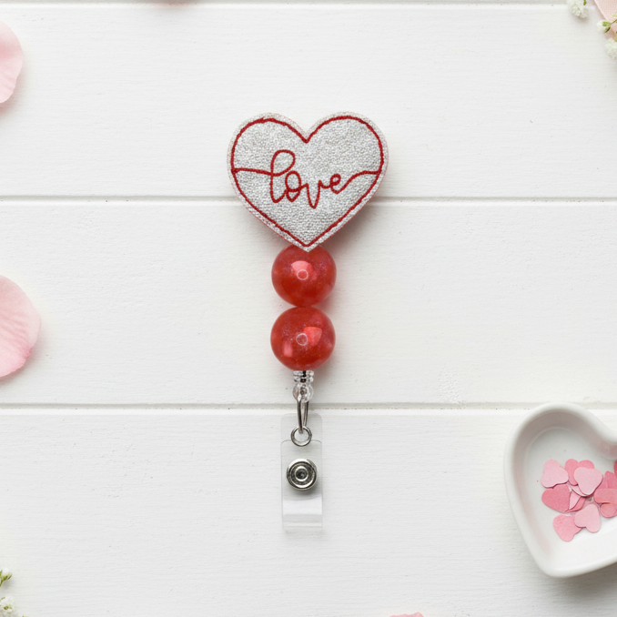 Love Heart Beaded Badge Reel