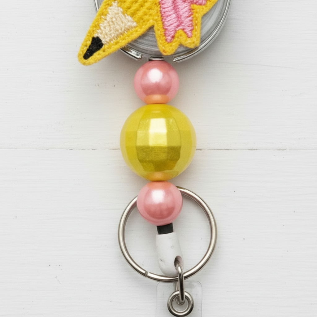 Pencil with Bow Badge Reel, handmade retractable ID badge reel - view 3
