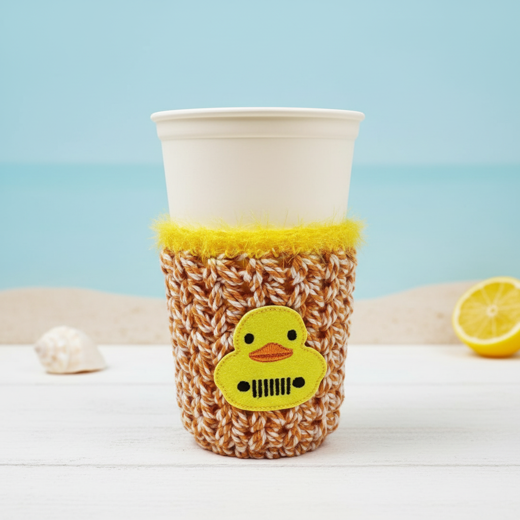 Duck cold drink cozy, handmade drink sleeve