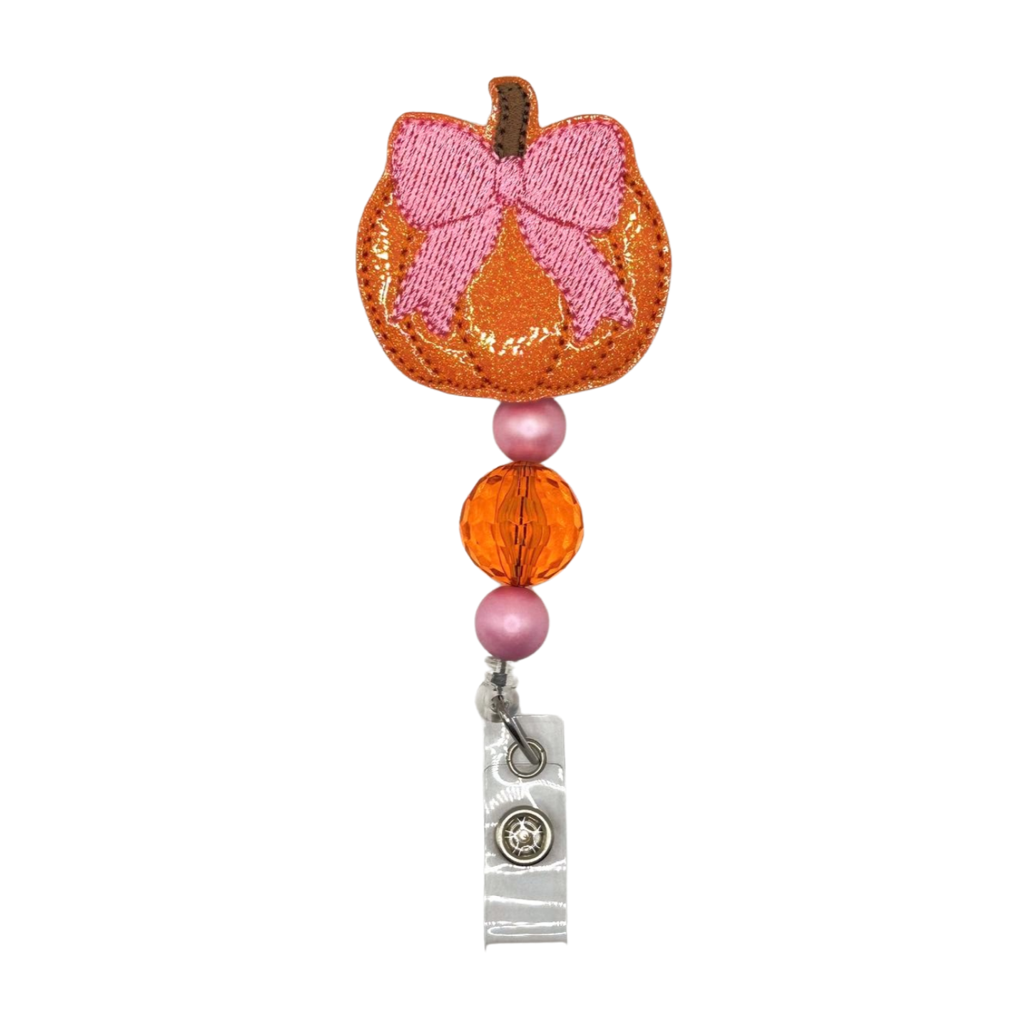 Pumpkin with Pink Bow Badge Reel