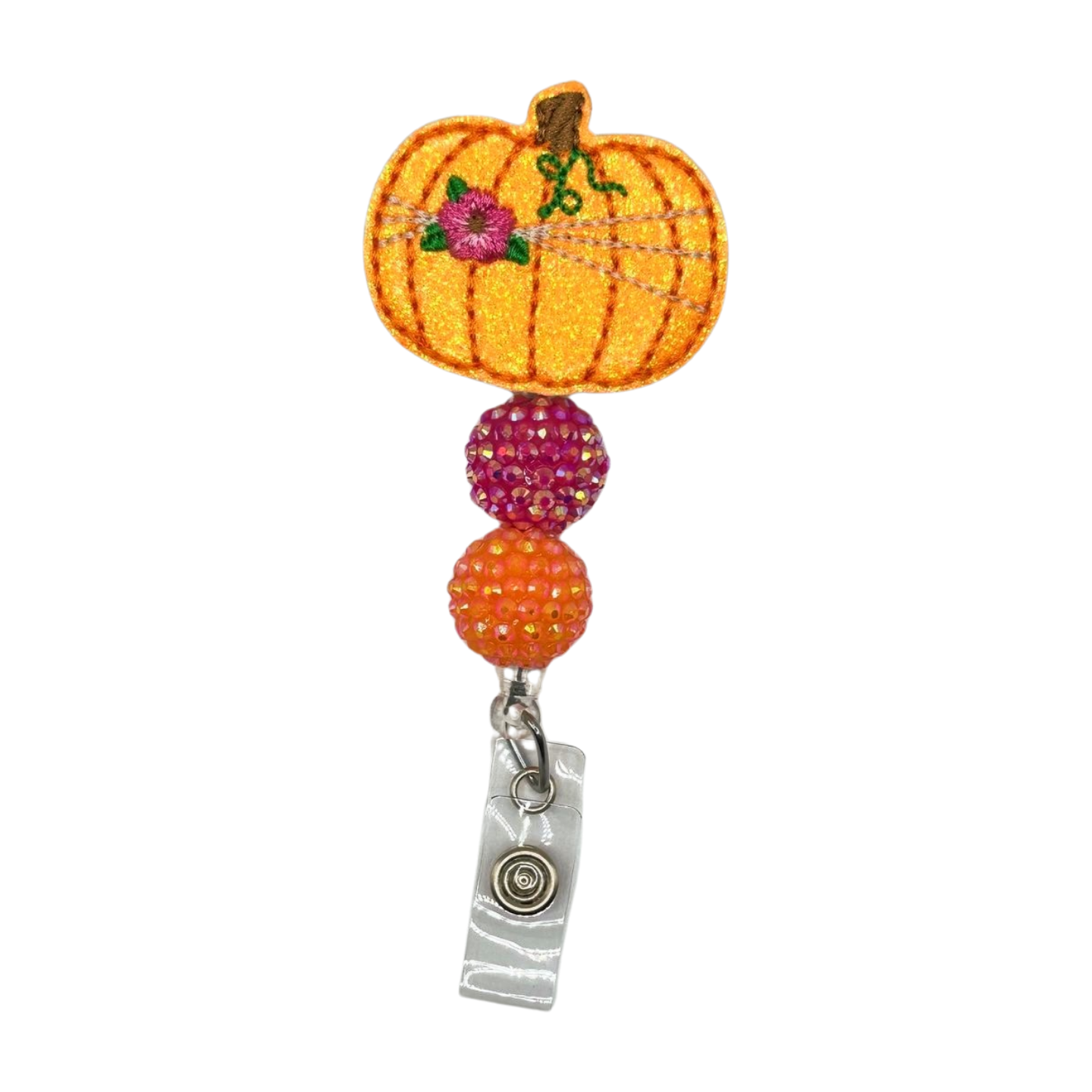 Pink Flower Pumpkin Badge Reel