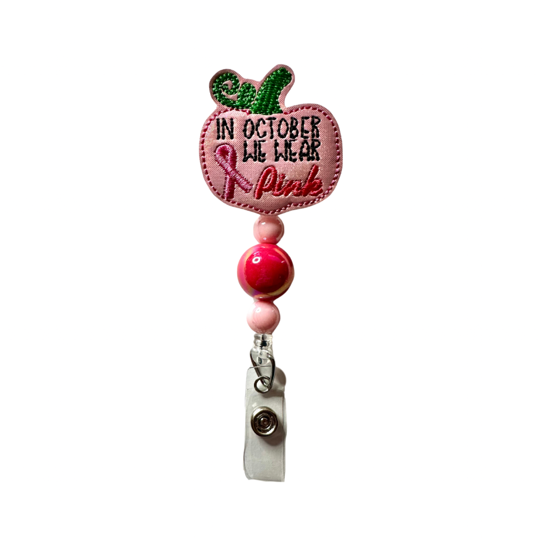 In October We Wear Pink Beaded Badge Reel